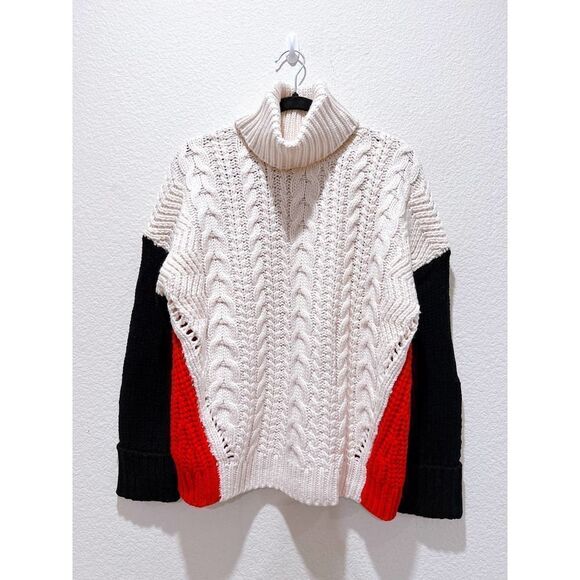 Reiss JAN COLOUR BLOCK CABLE KNIT ROLL-NECK JUMPER M - Picture 6 of 11